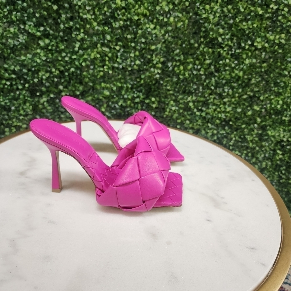 Bottega Veneta Women's Lido Woven High Heel Slide Sandals Hot Pink - Picture 6 of 6